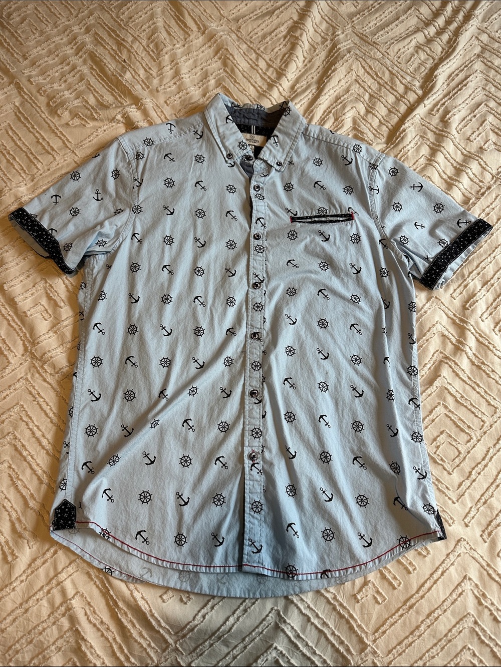 burnside Light Blue Short-Sleeve Nautical Anchor Print Shirt